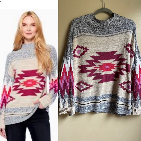 Nic + Zoe Sweater Womens Large Fall Feelings Knit Mock Turtleneck Southwest boho - Picture 1 of 10